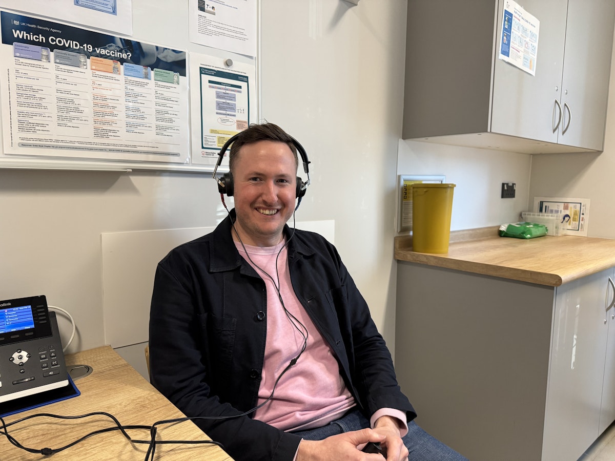 Oliver Rouane-Williams having a hearing check at All About Hearing